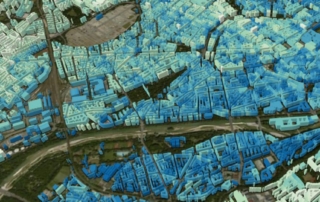 This image shows a section of a global 3D model of urban areas and was generated primarily using TanDEM-X Satellite data. To create this model for all cities in the world, sophisticated AI procedures are used. Image: Xiaoxiang Zhu, DLR/TUM